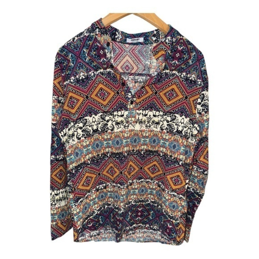 Coofandy Multicolor Tribal Print Long Sleeve Boho Top Medium Eclectic